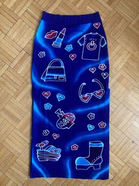 Designs by Naomi Bright Blue Graphic Skirt with